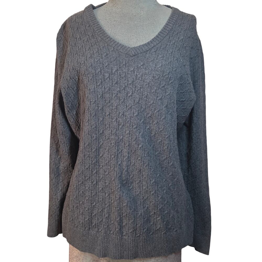 Gray Cotton Blend V Neck Sweater Size 1X